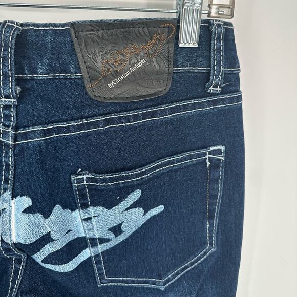 Ed Hardy Jeans Spellout Stretch Beaded Logo Straight Leg 30 Low Rise Y2k Vintage - Picture 7 of 10